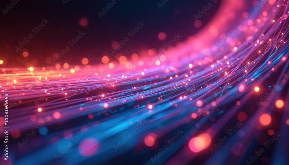 Aufkleber abstract of data transmission via fiber optic cable section. glowing light dots lines in cyberspace 