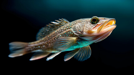 Fototapeta premium Closeup of a Brown Spotted Fish in Dark Underwater Setting