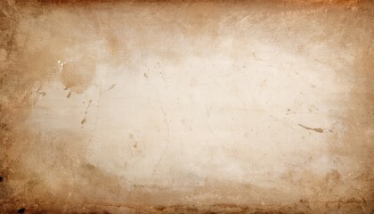 brown paper parchment background design with distressed vintage stains and ink spatter and white faded shabby center old elegant antique beige color
