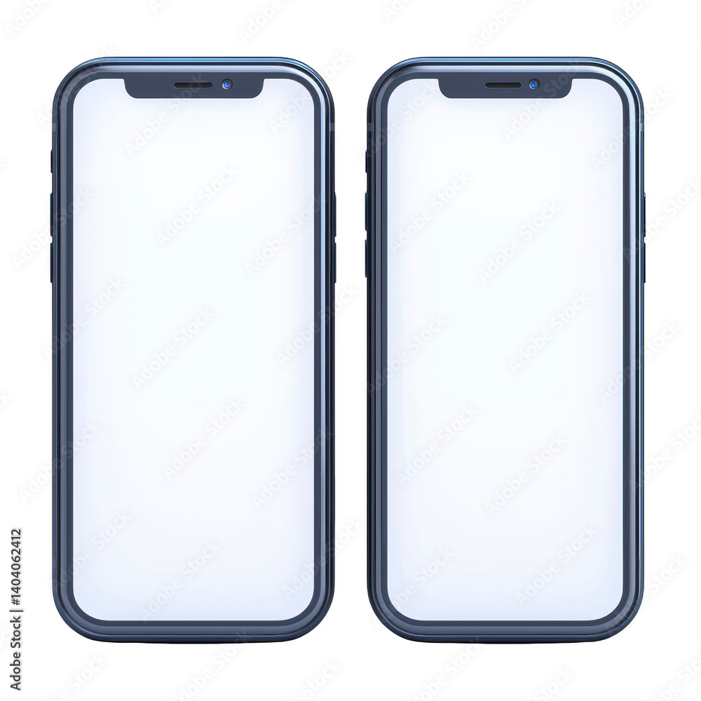 Poster two modern smartphones with blank screens are displayed side by side, showcasing sleek design and mi