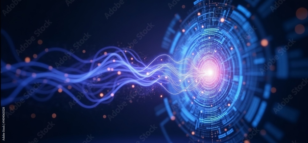 Poster abstract technology background with blue light waves and digital circle design concept for future te