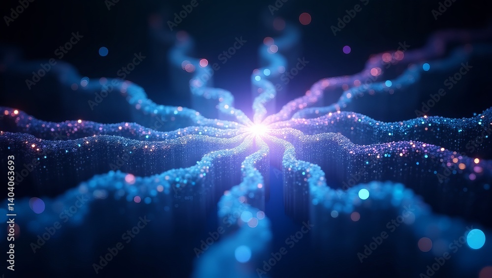 Poster abstract network connection light trails blue technology background ai neural network digital art de