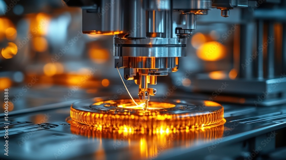 Poster precision manufacturing equipment. high-tech machinery for intricate component assembly. focused on 
