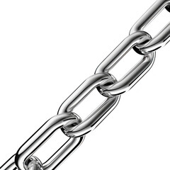 Fototapeta premium close up of shiny metal chain with interlocking links, showcasing strength and durability against plain background. chain polished surface reflects light, emphasizing its metallic texture