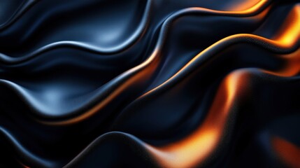 Obraz premium Elegant black and orange fabric waves flowing smoothly, creating a dynamic texture and depth