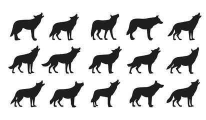 Silhouette of a wolf vector set isolated on white background