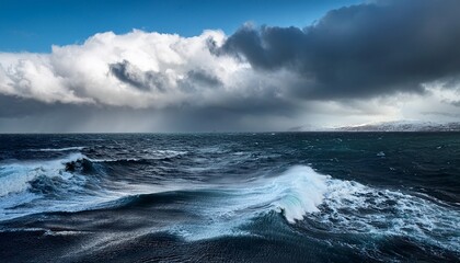 Obraz premium Stormy weather Cold waves and lots of clouds above the North sea Norway