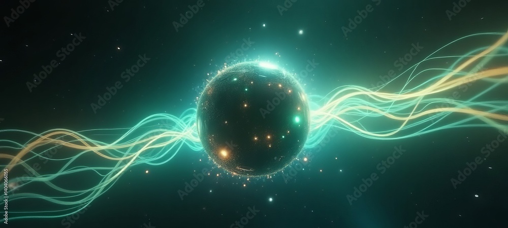 Poster abstract glowing sphere energy flow background for science technology and space exploration visuals