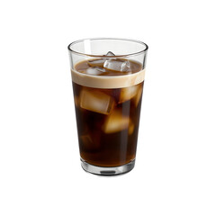 A tall glass of iced coffee isolated on transparent background.
