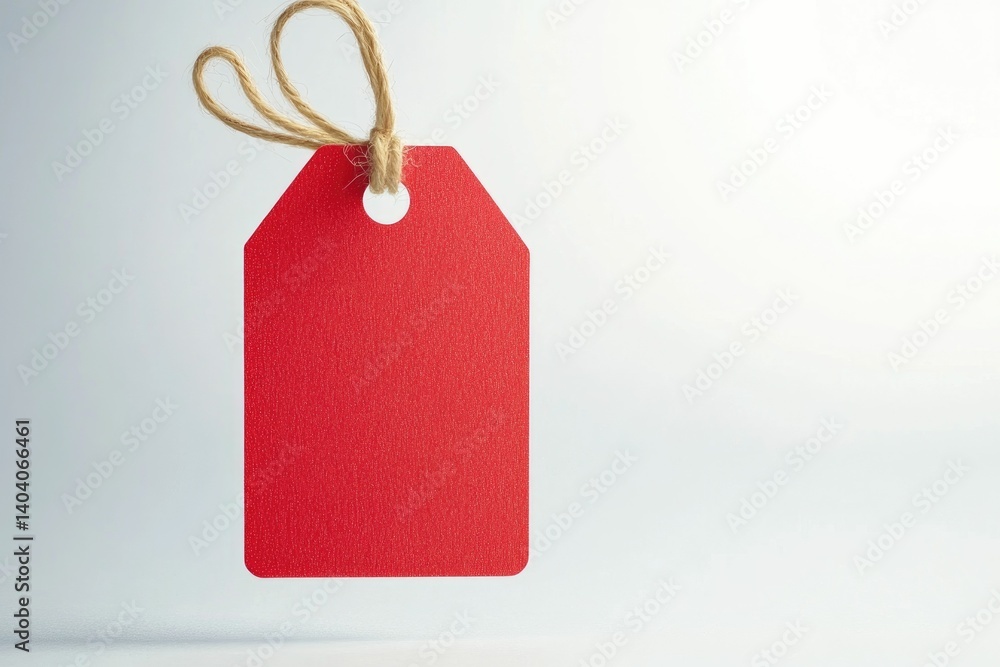 Poster hanging red gift tag with string for price or message