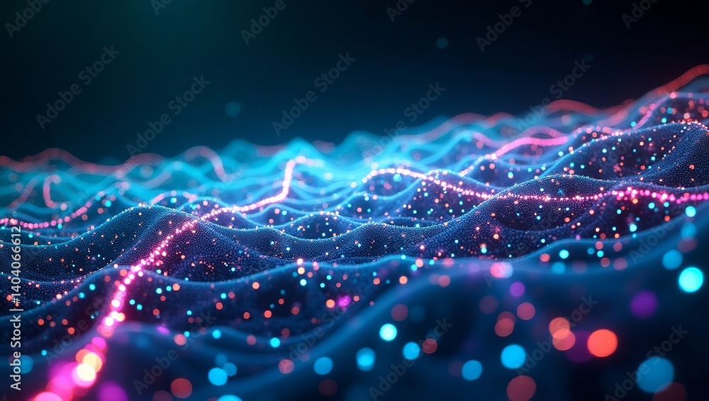 Poster abstract glowing data stream background for technology and science with blue and pink light 3d rende