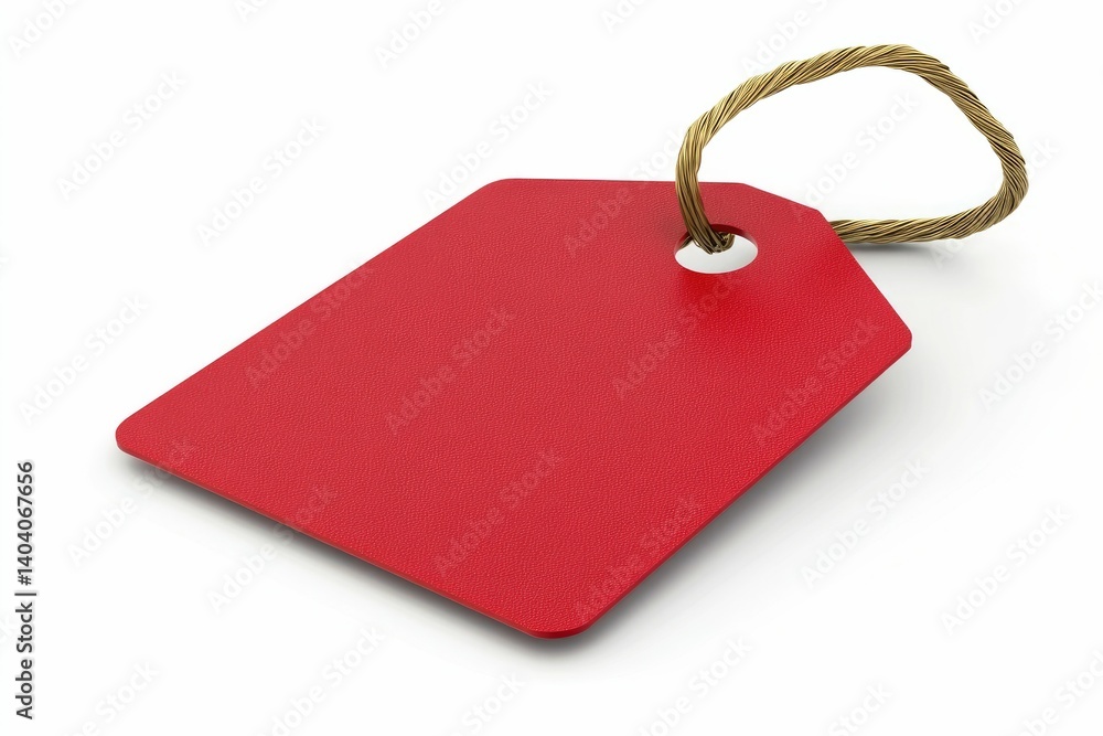Poster blank red price tag with string on white background