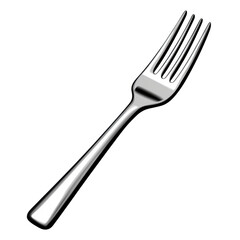 shiny silver fork with sleek design is isolated on transparency background, showcasing its polished metal surface and elegant simplicity