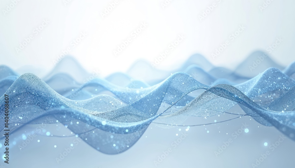 Leinwandbilder Abstract illustration of blue flowing sound waves with bright particles. Creative motion design with glowing dots, modern lines, futuristic visualization for music. Ideal for tech, business, web
