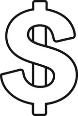 Dollar sign outline icon on white background.