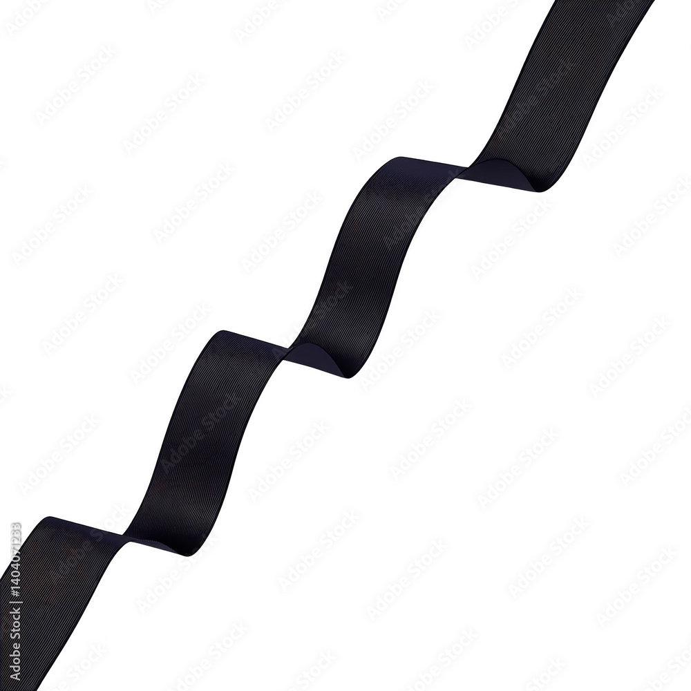 Poster black ribbon gracefully curves against transparency background, creating sense of elegance and simpl