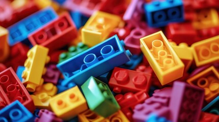 Naklejka premium Colorful plastic building blocks scattered on a surface.