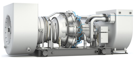 Gas turbine on white background. 3d render