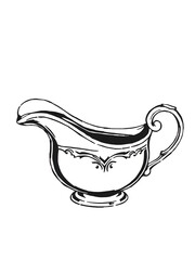 Elegant Black and White Sauce Boat Illustration, Vintage Kitchenware Design