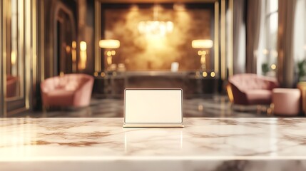 Empty sign on marble reception desk