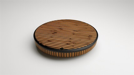 Photorealistic image of a bamboo spice sensor coaster in a clean isolated environment