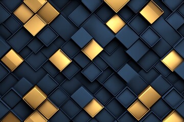 Shiny Blue and Golden Geometric Backdrop Featuring Abstract Cubic Patterns with a Sleek Modern Look