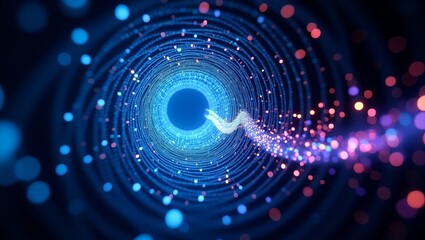 Abstract technology background with glowing particles for data transfer and network connection