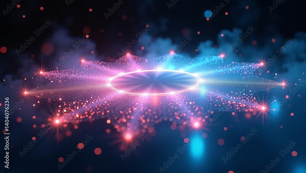 Poster abstract glowing portal with particles background for technology and science concepts design 100c