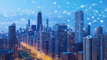 Downtown Chicago cityscape with a technology theme.