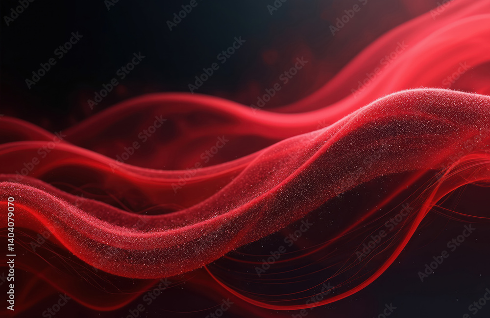 Poster abstract art design featuring flowing red, black waves with smooth curves. dynamic fluid motion. mod
