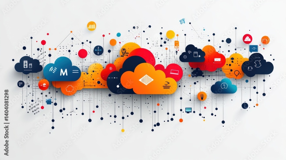 Aufkleber colorful abstract cloud computing graphic with data connections and icons representing technology