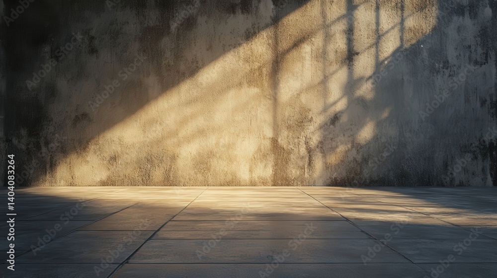 Aufkleber abstract empty concrete wall casting shadows, illuminated by sunlight, creating a minimalist backdro