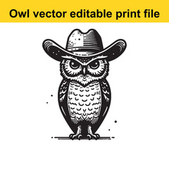 Owl wearing a cowboy hat
