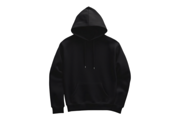 Black plain hoodie mockup on transparent background