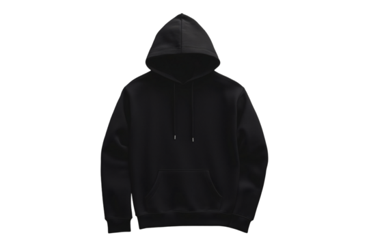 Black plain hoodie mockup on transparent background