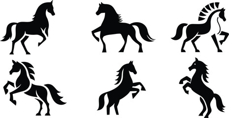 Geometric Stylized Horse Silhouette Vector Bundle &ndash; Majestic Rearing Horse Clipart for Art and Print