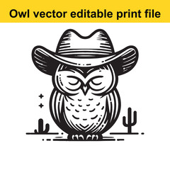 Owl wearing a cowboy hat