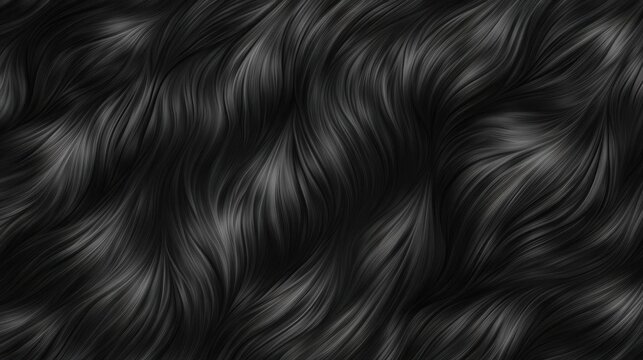Close-up of soft black wolf fur texture, showcasing intricate hair patterns. Ideal for feline animal print themes and backgrounds in design projects.
