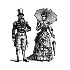 Obraz premium Vintage classic Victorian style circus visitors engraving illustration 