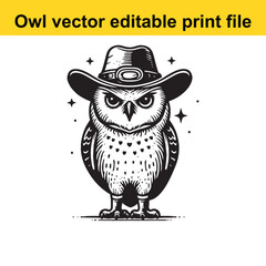 Owl wearing a cowboy hat