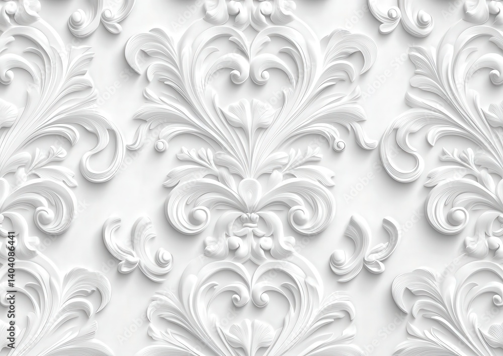 Aufkleber elegant 3d embossed damask pattern in white, featuring a seamless design that adds depth and sophist
