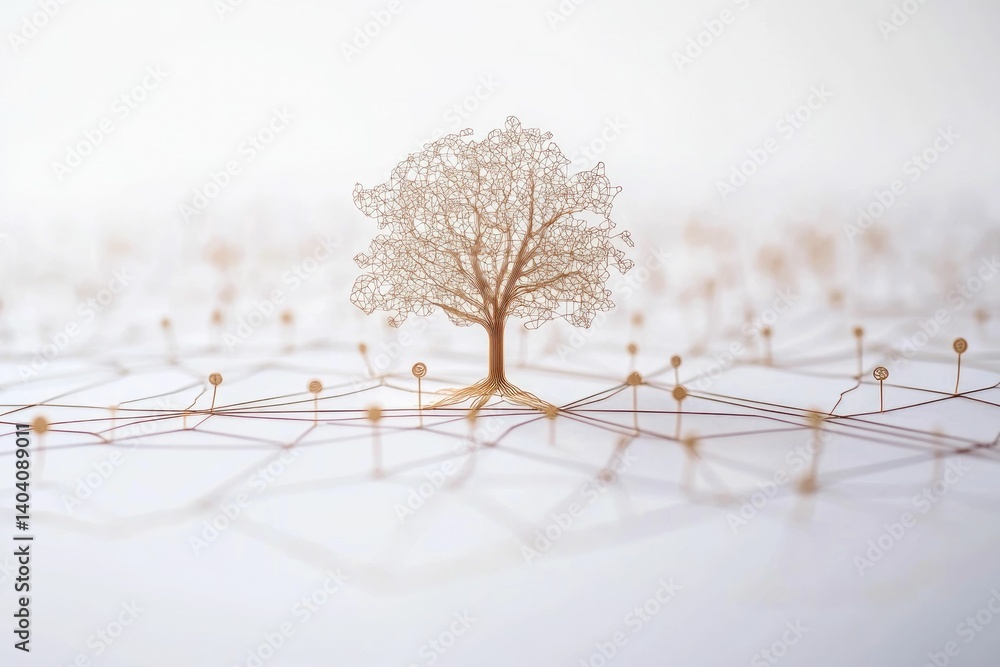 Poster tree artwork showing connections network with bright background for growth concept