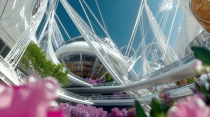 Futuristic Spring City with Flower-Covered Buildings and Eco Architecture