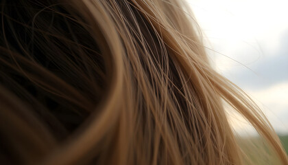 Fototapeta premium close up of a woman's hair with a sky in the background