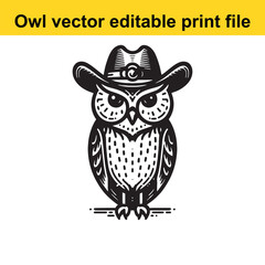 Owl wearing a cowboy hat