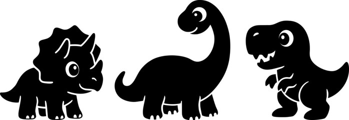 Cute baby cartoon dinosaur silhouettes isolated vector graphic 