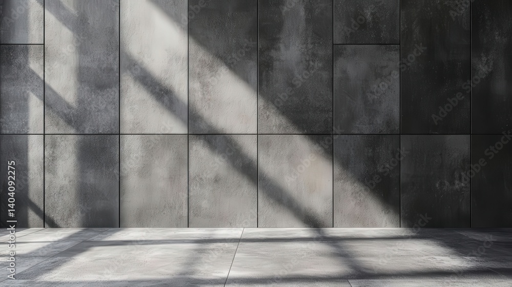 Aufkleber abstract empty concrete wall casting shadows, illuminated by sunlight, creating a minimalist backdro
