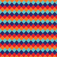 Pattern created from cyan, orange, blue and red diamonds