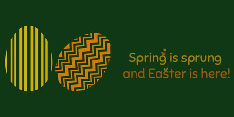 Horizontal postcard or poster with patterned Easter eggs, minimalist holiday greetings design