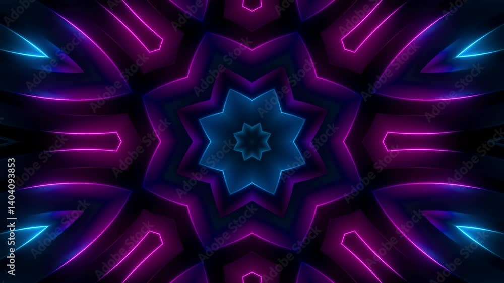 Wall mural abstract colorful glowing shapes neon light background video, wallpaper 4k seamless loop motion grap